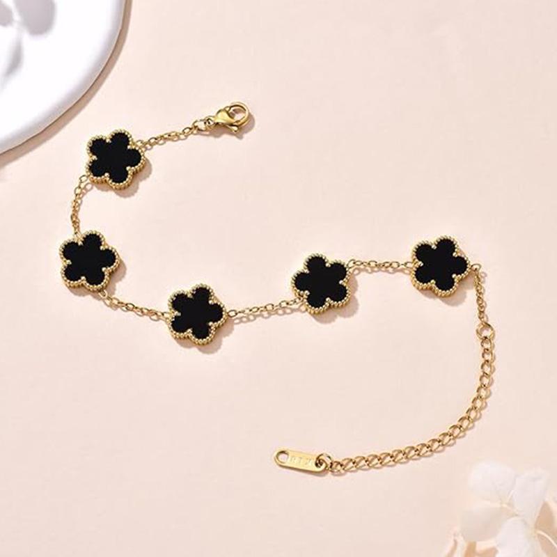 1шт Lucky Clover женские браслеты для рук двухсторонние цветы ювелирные изделия подарки браслет из нержавеющей стали позолоченные браслеты мужские