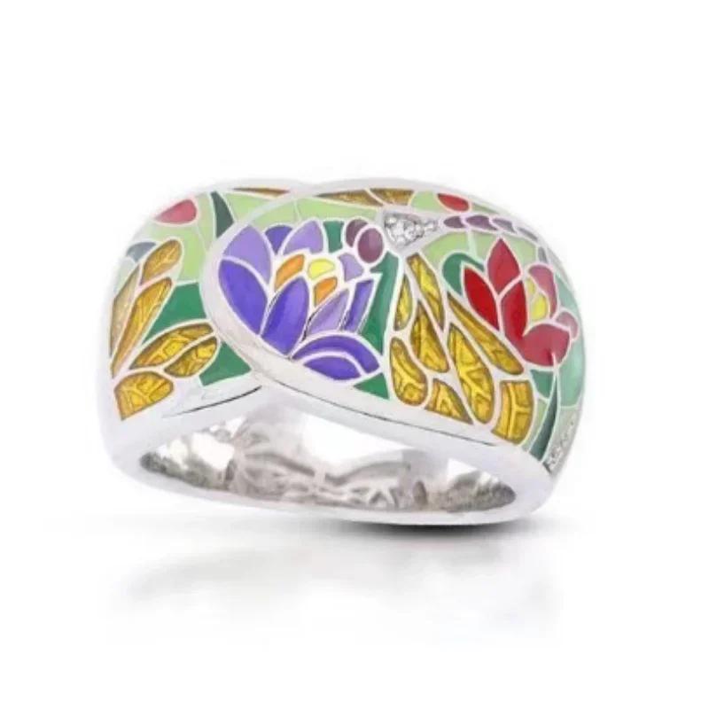 Кольцо в национальном стиле, цветная эмаль, ретро, инкрустация бриллиантами, универсальное, для мужчин и женщин, персонализированное, контрастный цвет