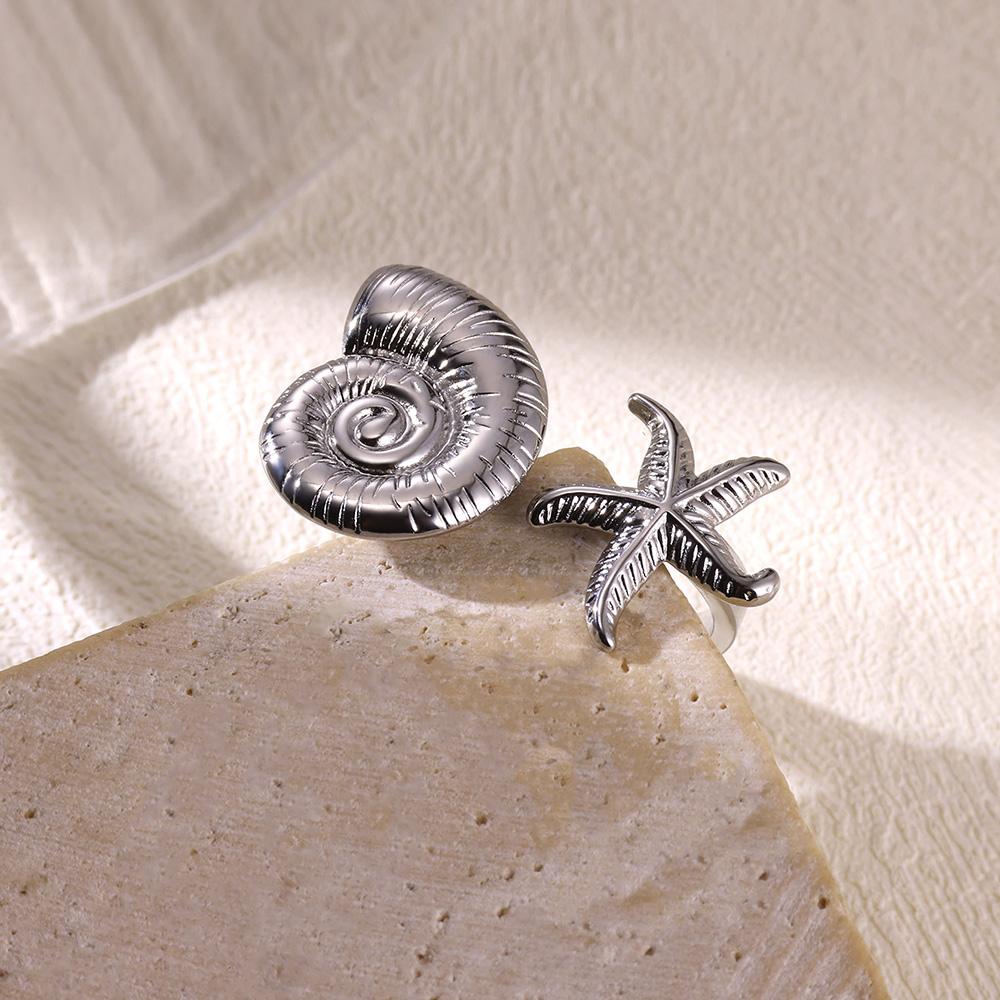 Vintage Conch Starfish Ring For Women Gold Color Stainless Steel Open Adjustable Wedding Summer Beach Party Ocean Jewelry Gift