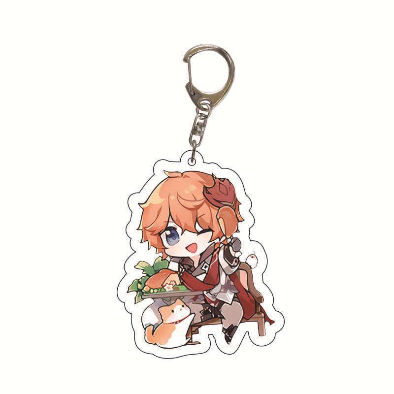 Original God Acrylic Keychain: Traveler, Hu Tao, Klee, Ganyu, Zhongli Characters