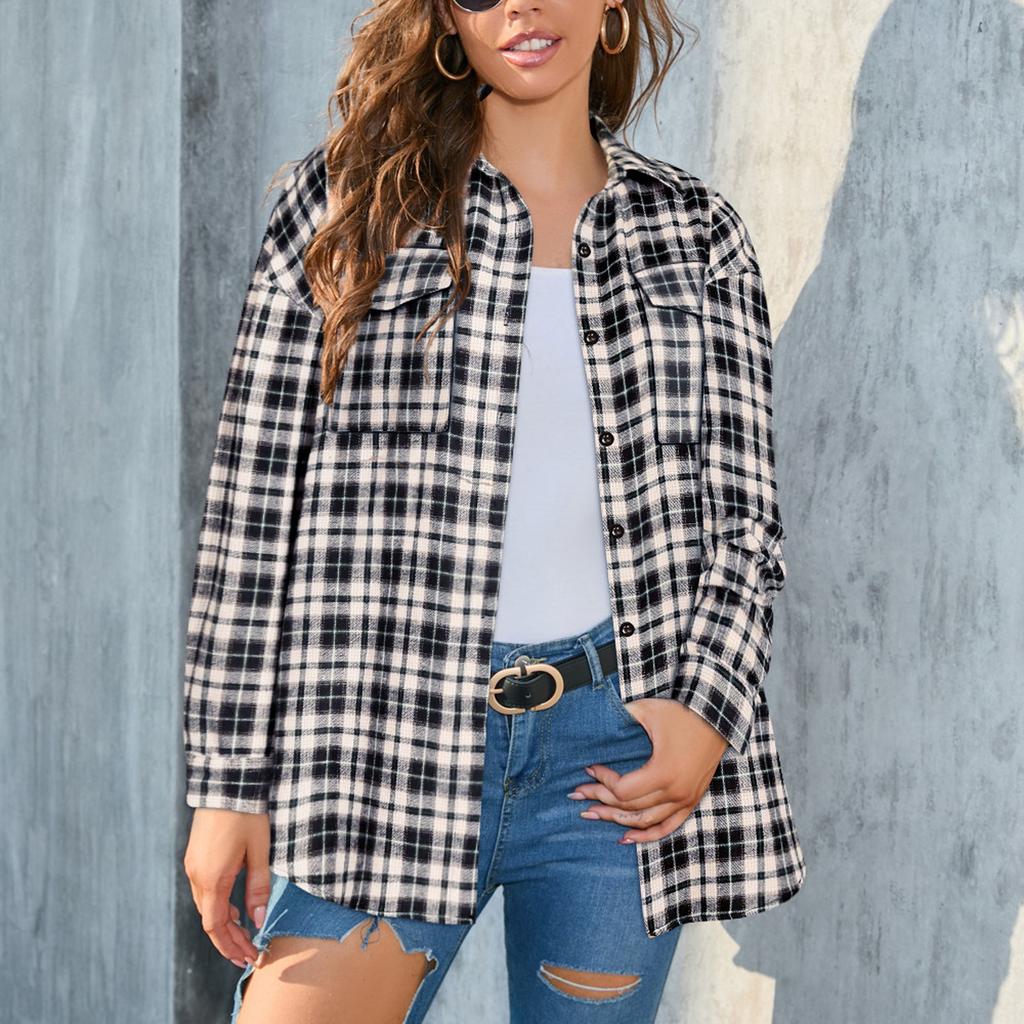 Женская повседневная рубашка на пуговицах, свободная рубашка с длинными рукавами и карманами