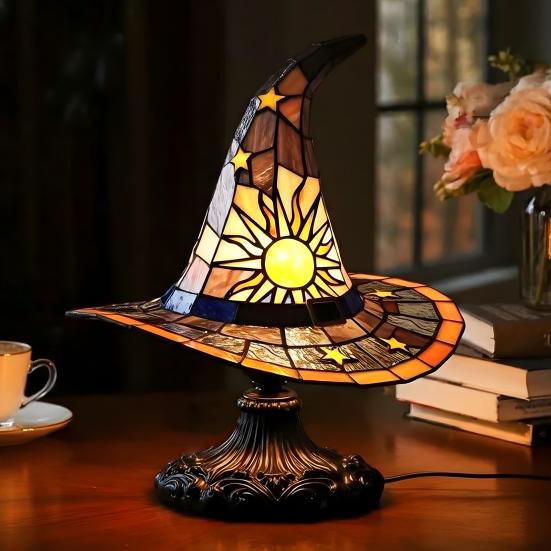 Лампа в виде шляпы ведьмы, светодиодный ночник, мягкое свечение, питание от батареек, светящийся на Хэллоуин, шляпа ведьмы, готический ночник, декор