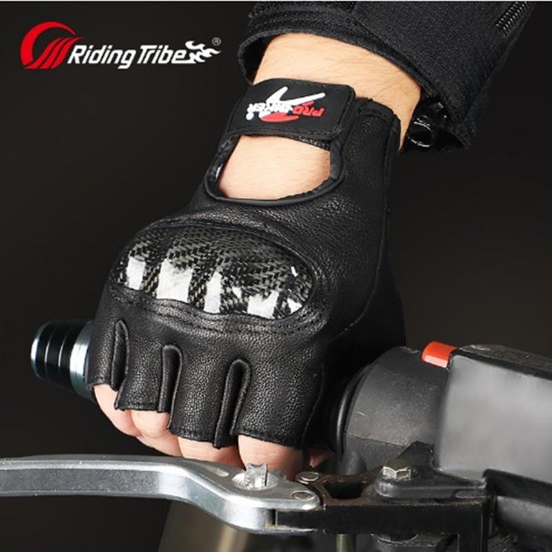 Motorcycle Gloves Half-Finger Real Leather Carbon Fiber Impact Protection Breathable Cycling Protective Gear Safety Adult