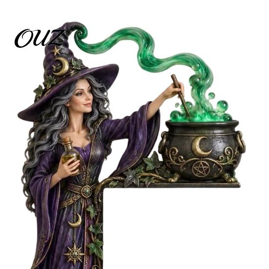 Mystical Witchy Room Accessories 2D Flat Wooden Witch Door Corner Sign, Halloween Cauldron L-Shaped Topper Decoration Topper, Wall Frame Decor