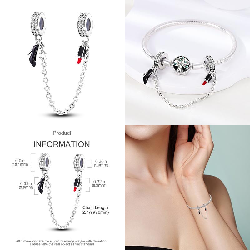 Новинка Шарм-бусина с цепочкой безопасности Звезда Луна Демонический глаз Подходит для оригинального браслета-шарма из стерлингового серебра 925 пробы Женские изысканные украшения