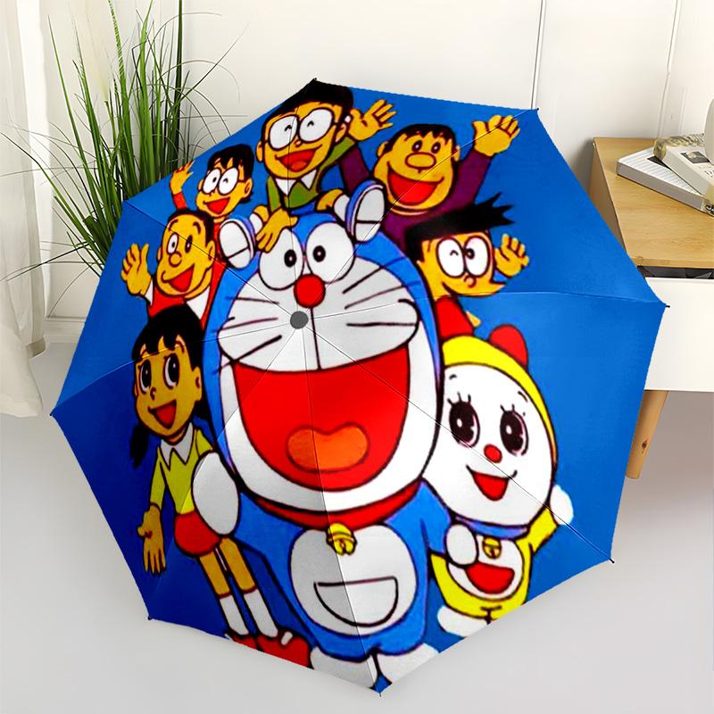 Doraemon's Birthday Bash Portable Automatic Umbrella Retractable Design with 8-Rib Durability Lightweight for Outdoor Daily Use