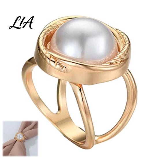 Fashionable Silk Scarf Clip Alloy Ring with Faux Pearls, Rings for Women, Exquisite Gift Her Round Buckle Clip, Elegant Retro Holder Dresses