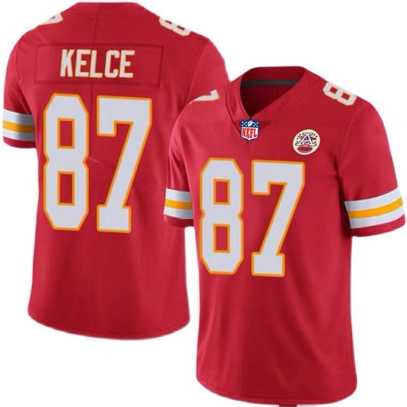 Мужская футбольная форма NFL Kansas City Chiefs Махоумс 15 Келси 87 Вышитая Красная Белая Желтая с коротким рукавом Спортивная одежда
