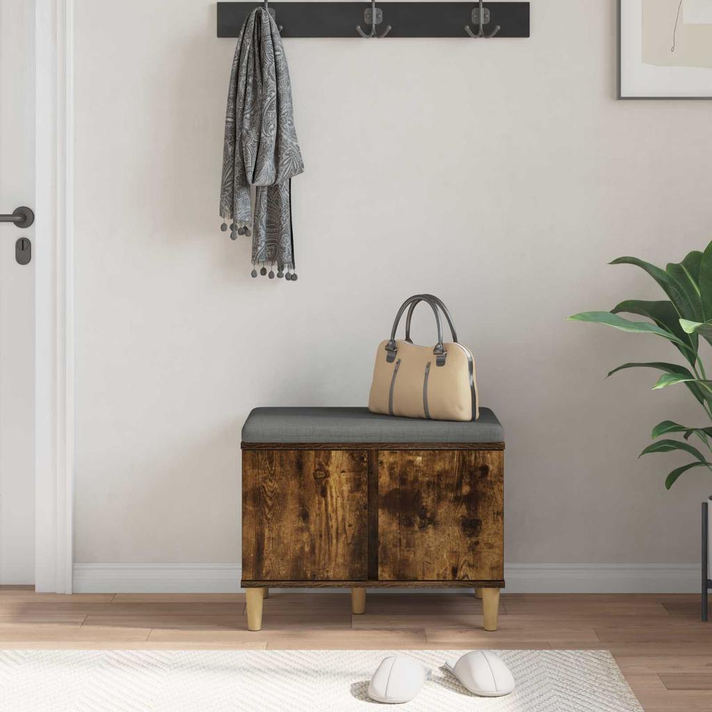 Hallway Bench with Cushion and Door Smoked Oak 60 x 38 x 46 cm