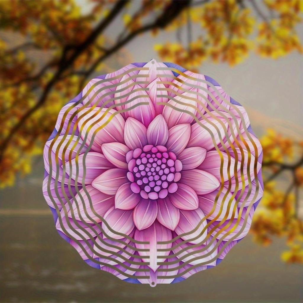 Purple Mandala Wind Spinner 10 Inch Metal Garden Decor with 360 Hook Reflective Outdoor Hanging Ornament for Spring Summer Fall Gift