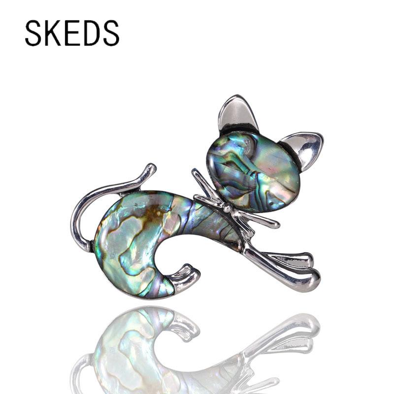 SKEDS Модные Ракушка Кошка Милые Броши Булавки Для Женщин Девушек Изысканная Металлическая Животная Брошь Свадебная Вечеринка Подарок Ювелирные Изделия Значки-Булавки