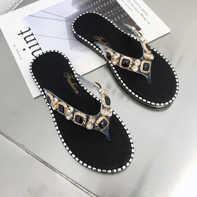 Fashion 2024 Summer Women Flip-Flops Diamond Lady Slippers Crystal Beach Shoes Flat Female Footwear Comfortable Women's Shoes