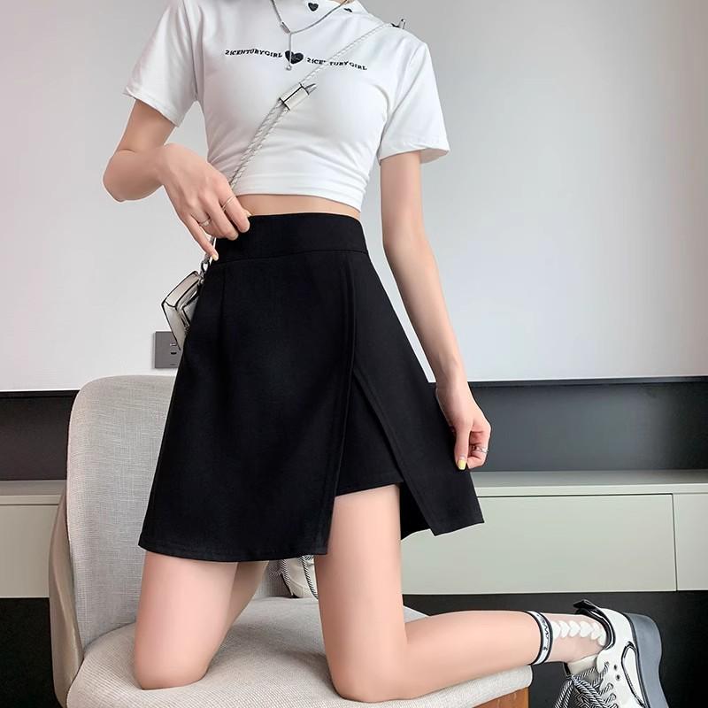2025 Plus Size High Waist A-line Midi Skirt with Irregular Slit - New Summer Slimming Style for Women