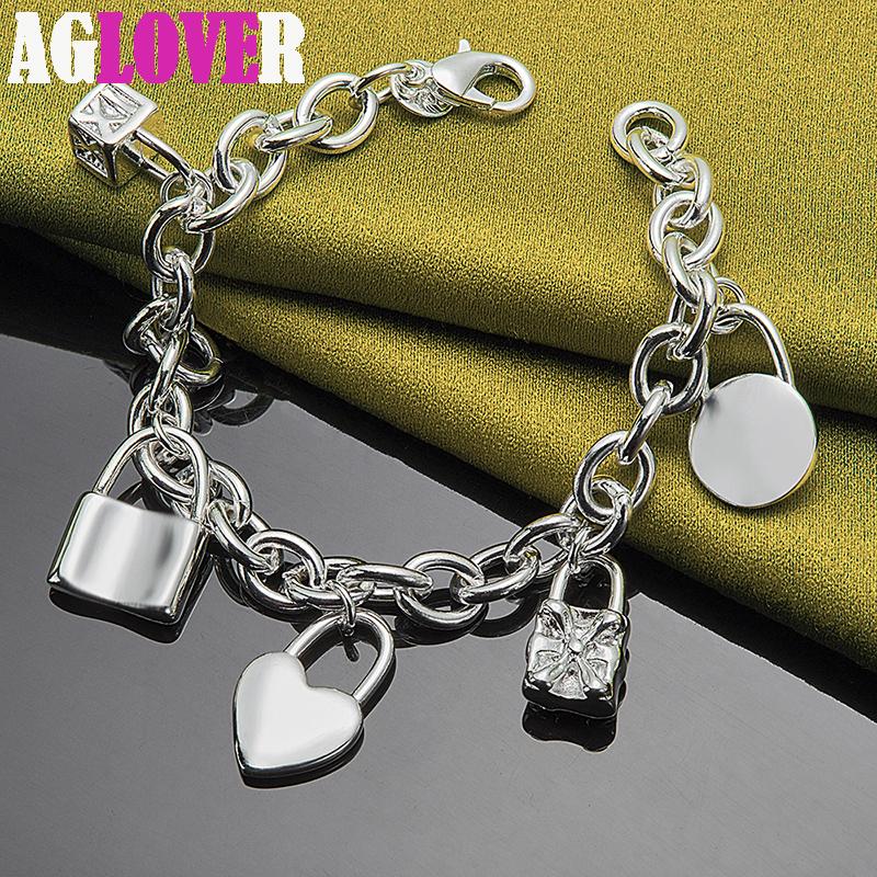 925 Sterling Silver Bracelet Heart / Circle / Square Lock Bracelets Jewelry