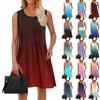 Ladies Fashion Summer Gradient Print Dress Loose Beach Vacation Casual Sleeveless Sundress