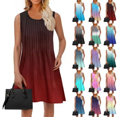 Женское модное летнее платье с градиентным принтом, свободное пляжное повседневное платье без рукавов для отдыха