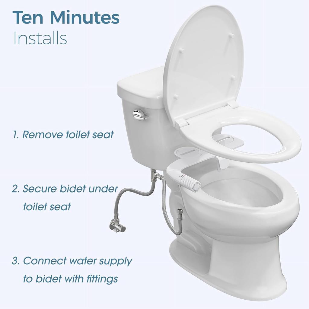 BIGCOW Ultra Slim Non Electric Dual Nozzle Bidet for Front and Rear Wash – Toilet Attachment with Metal Inlet and Adjustable Water Pressure