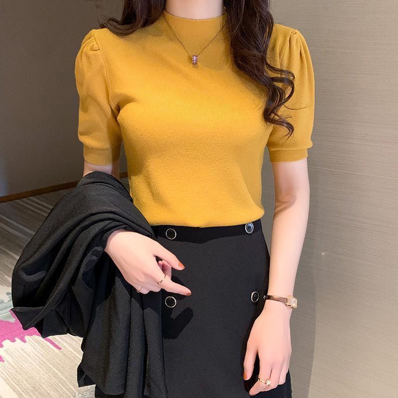 2024 Korean Style Women's Slim High Neck Knit Top - Spring/Autumn Layer