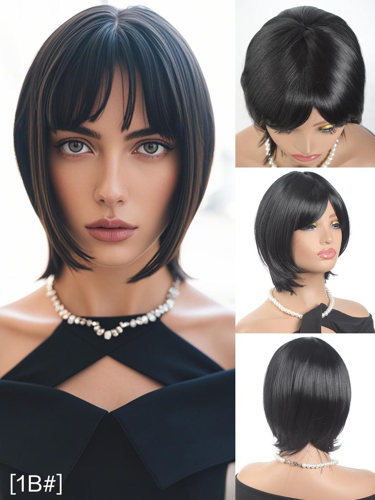 Короткие прямые парики боб для женщин, черные, коричневые, красные, синтетические, натуральные волосы, парик с челкой, термостойкие, для повседневного использования, для косплея
