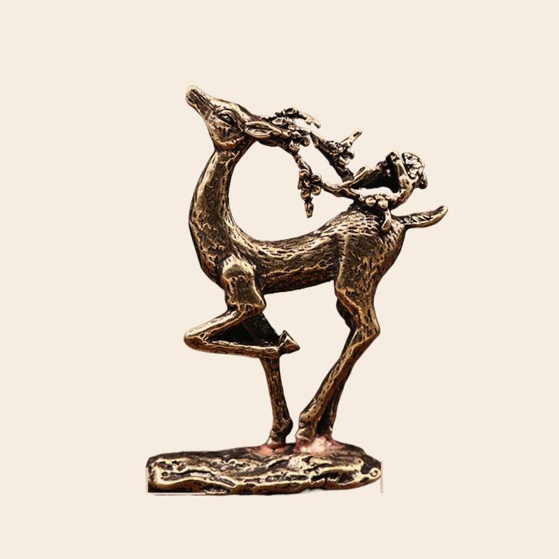Brass Deer Statue Home Decoration Accessories Copper Office Desk Decor Ornaments