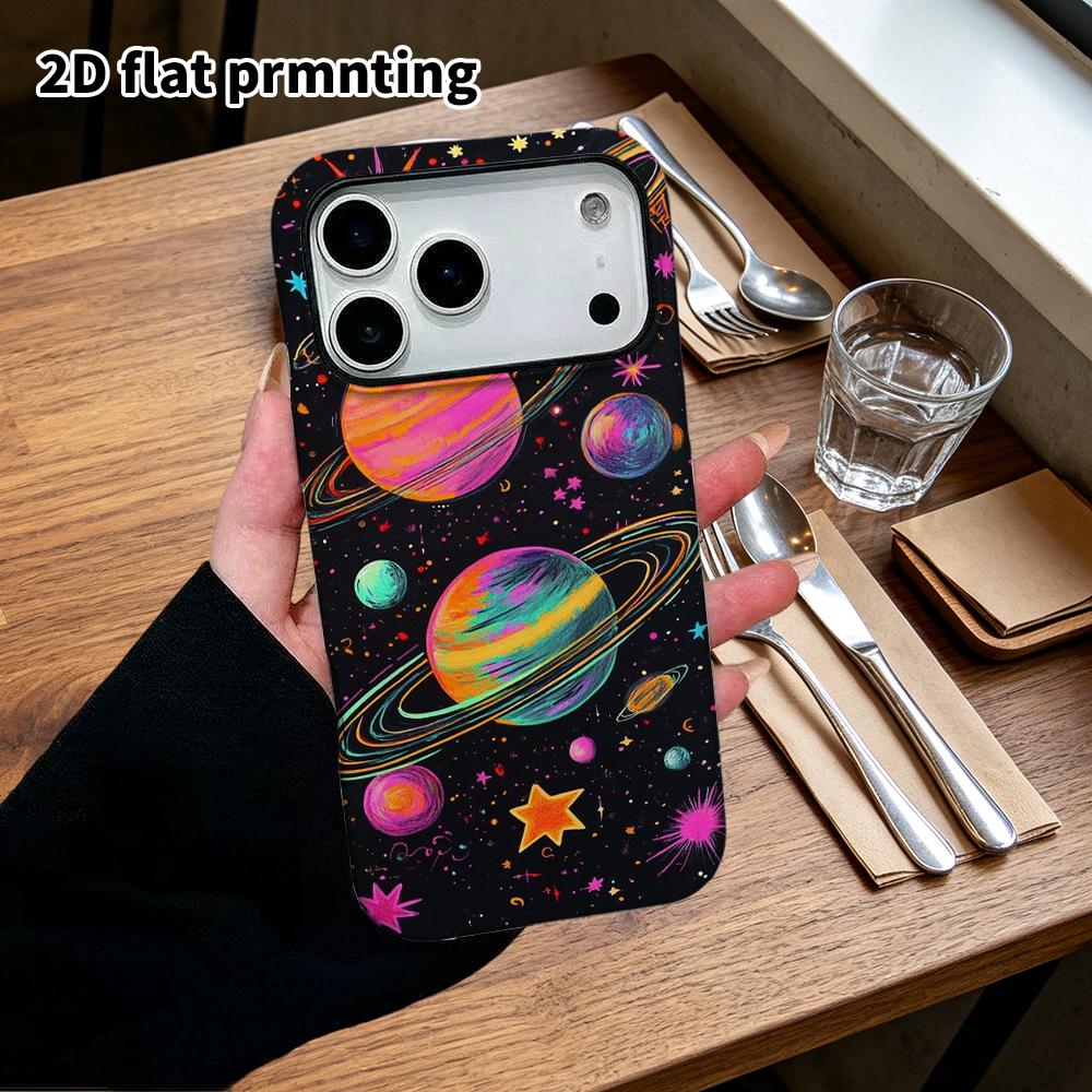 Phone Case: 2D flat design suitable for iPhone 18, 17, 16, 15, 14, 13 Pro film protective case, couple style, colorful planets, Christmas and Hallowee