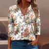 Women's T Shirt Tee Print Button  3/4 Sleeve Daily Weekend Fashion Basic V- Neck Regular Top