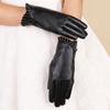 Autumn and Winter Women's Thermal Gloves Fashion Lace Leather Velvet Cold-proof Waterproof Fashion Touch Screen Gloves