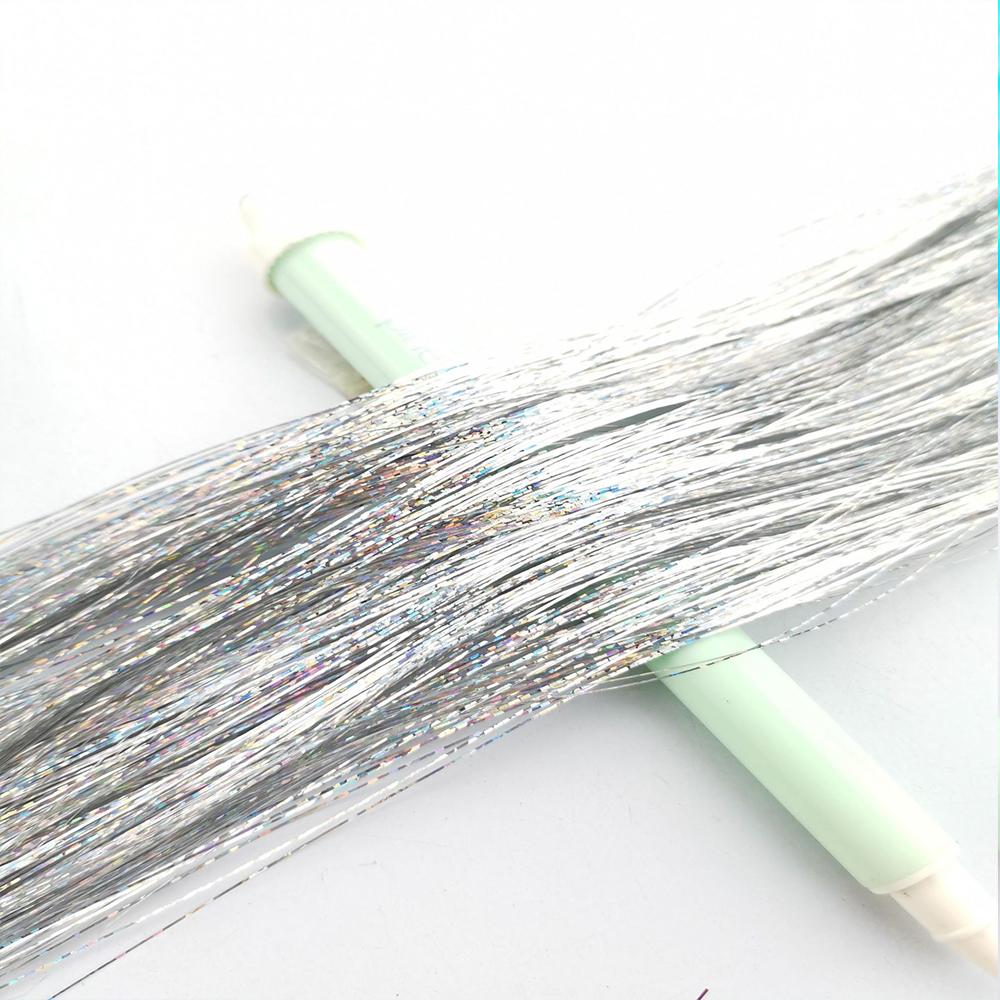 93/120cm Sparkle Synthetics Hair Extensions Tinsel Rainbow Colored Strands Girls Headwear Hairbinge Hair Laser False Decor