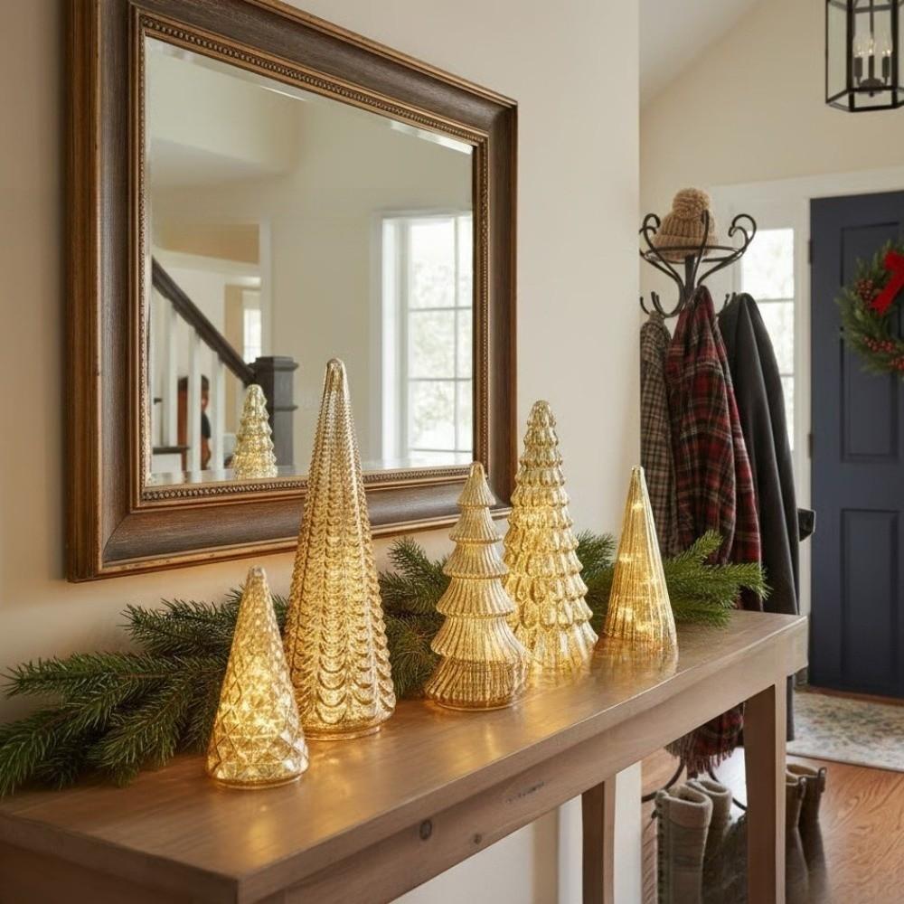 Набор из 5 креативных рождественских елок из ртутного стекла, серебряные рождественские украшения для рождественского декора