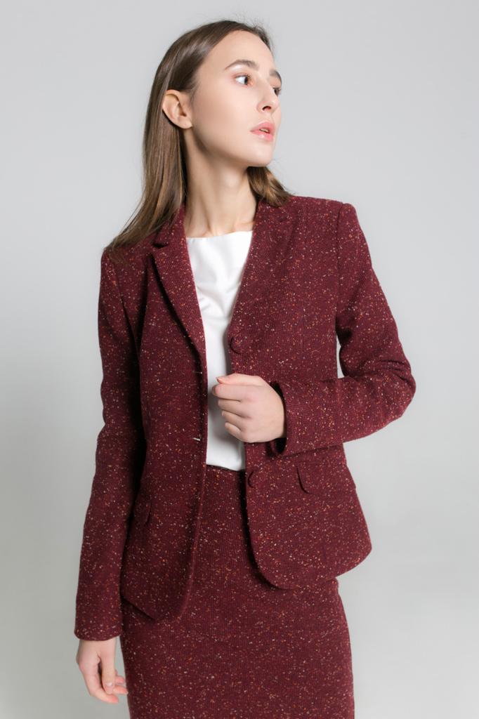 Классический приталенный пиджак на три пуговицы меланжевая теплая ткань с подкладкой