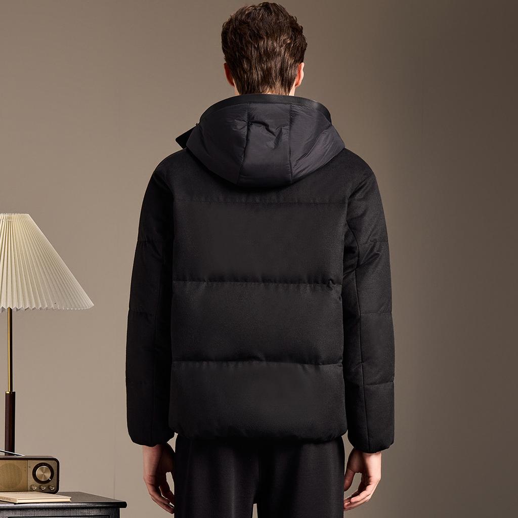 [Heavy 90 Goose Down] Light Luxury Warm Hooded Down Jacket Men's Winter Leather Splicing Goose Down Coat