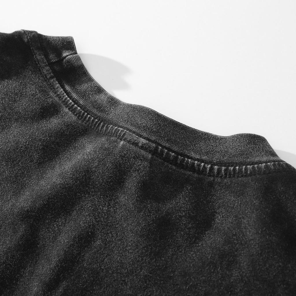 Streetwear Shadows Graphic Washed Black T-Shirt Cotton Unisex Tops Tees Plus Size Long T Shirt