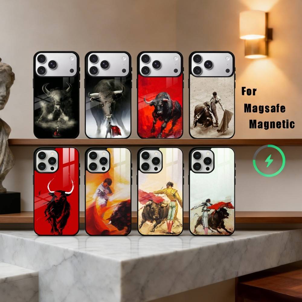 B-Бычьи бои Бык Боец Матадор Чехол для телефона Для iPhone17,16,15,14,13,12,11 Plus,Pro Max Магнитный Для Magsafe Беспроводная зарядка