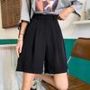 Женские черные шорты с высокой талией, свободного кроя, в корейском стиле, с широкими штанинами - Стройнящие, для весенней повседневной носки