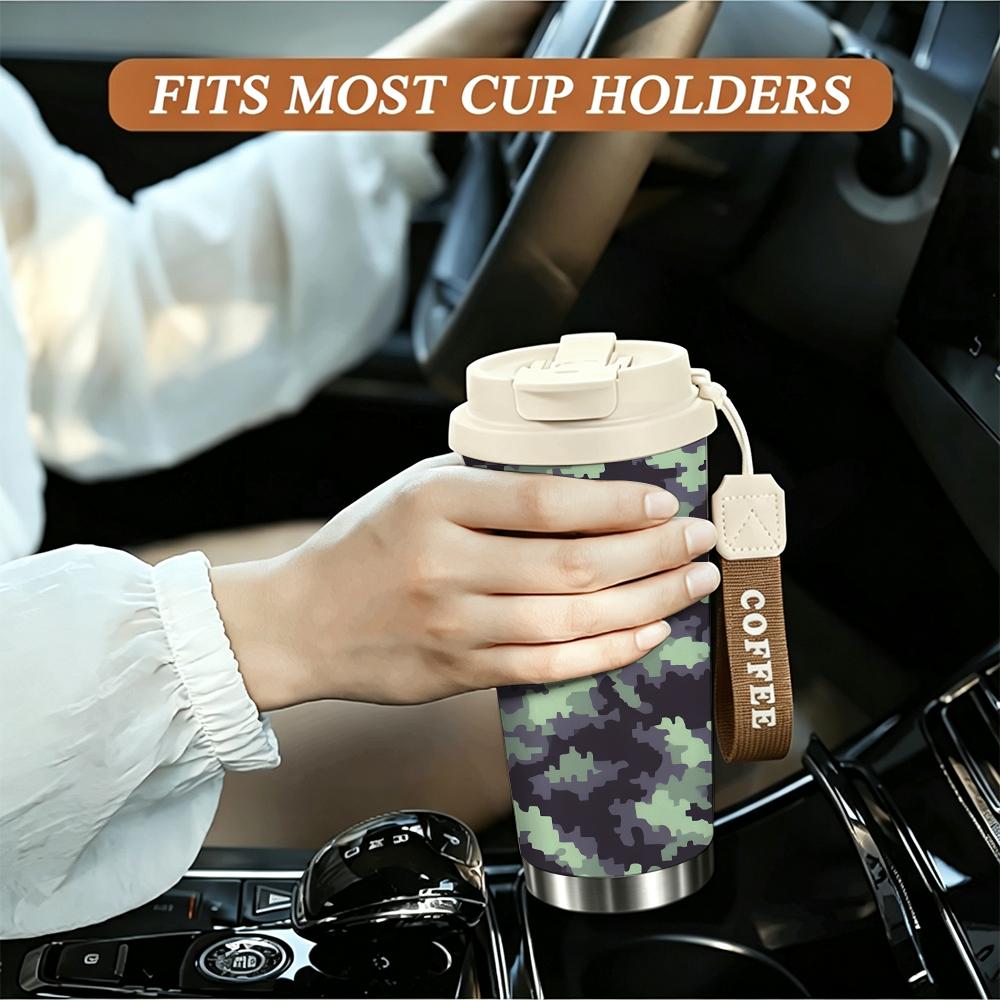 Green Digital Camouflage Pattern Stainless Steel Insulated Coffee Tumbler Reusable Thermal Cup,Portable Vacuum Mug for Outdoor Travel