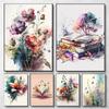 Цветы в акварельном стиле Книги Пейзажное искусство Постер Холст Живопись Настенные принты Картина для гостиной Домашний декор