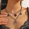 Women Halloween Necklace Spider Bat Skull Pumpkin Pendant Chain Dark Style Double-layer Cosplay Choker Neck Jewelry