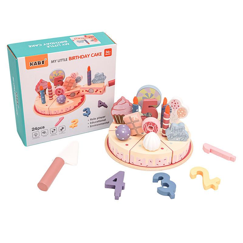 Wooden Play Children Food Set Birthday Cake Accessories Imaginative Gift Fun