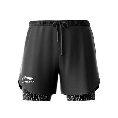 Li Ning однотонные шорты средней посадки со шнурком, удобные, дышащие, универсальные, свободного кроя, спортивные шорты с пятью точками, мужские шорты черного цвета LSKV328-1