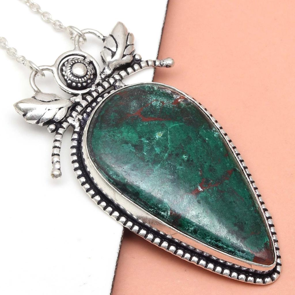 Серебряные ювелирные изделия с драгоценными камнями Хризоколла 2,25 дюйма Подвеска ручной работы стерлингового серебра