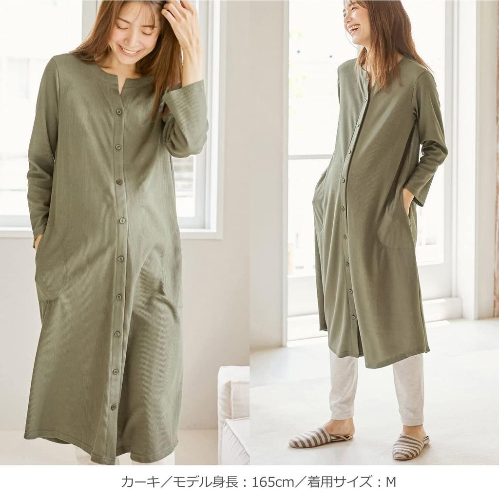 Для беременных и кормящих мам с открытым вафельным узором, дородовой длинный верх и низ, цвет L, хаки 10038170 [ANGELIEBE] Пижама, Одежда, Передняя часть, Платье, Дородовой, Послеродовой, Футболка,