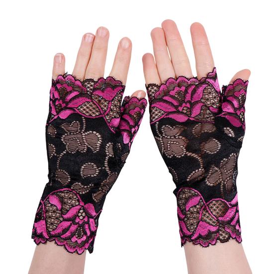 Women Sheer Lace Gloves Vintage Floral Wrist Gloves Fingerless Bridal Gloves for Derby Tea Party Opera Evening Prom Cosplay