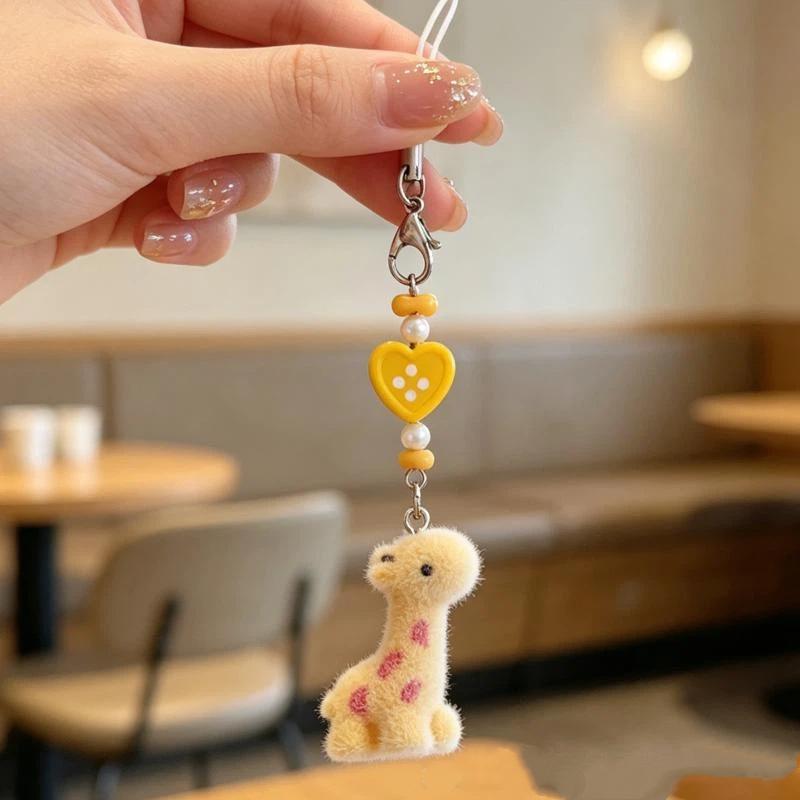 Fluffy Flocking Giraffe Fox Keychain Cute 3D Design Lightweight Phone Pendant Headphone Charm for DIY Accessory