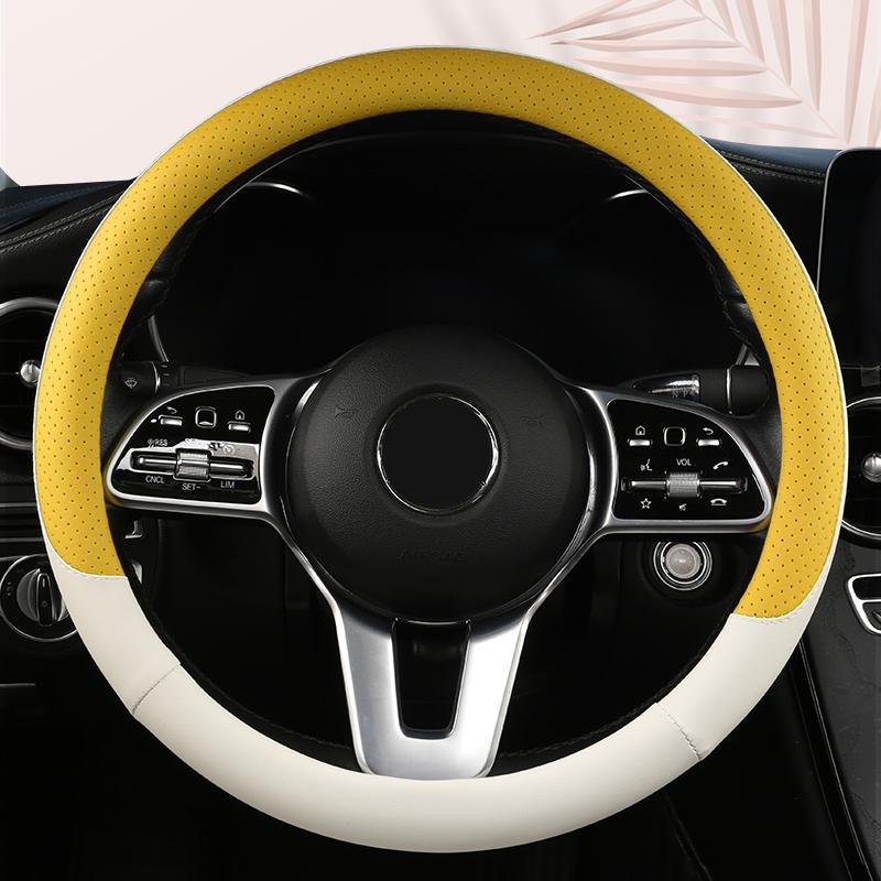 Car Anti-Slip Leather Steering Wheel Cover Universal Car Steering Wheel Protective Cover Fashion Style 38cm Shape O D