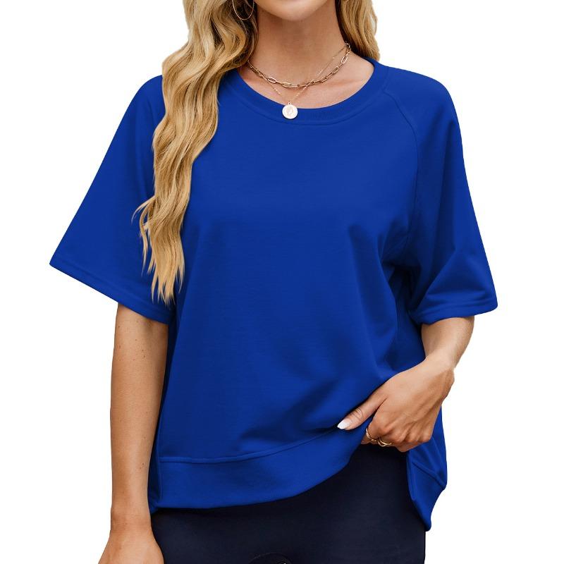 Женская весенне-летняя однотонная нить с круглым вырезом и рукавом средней длины, свободная футболка с капюшоном