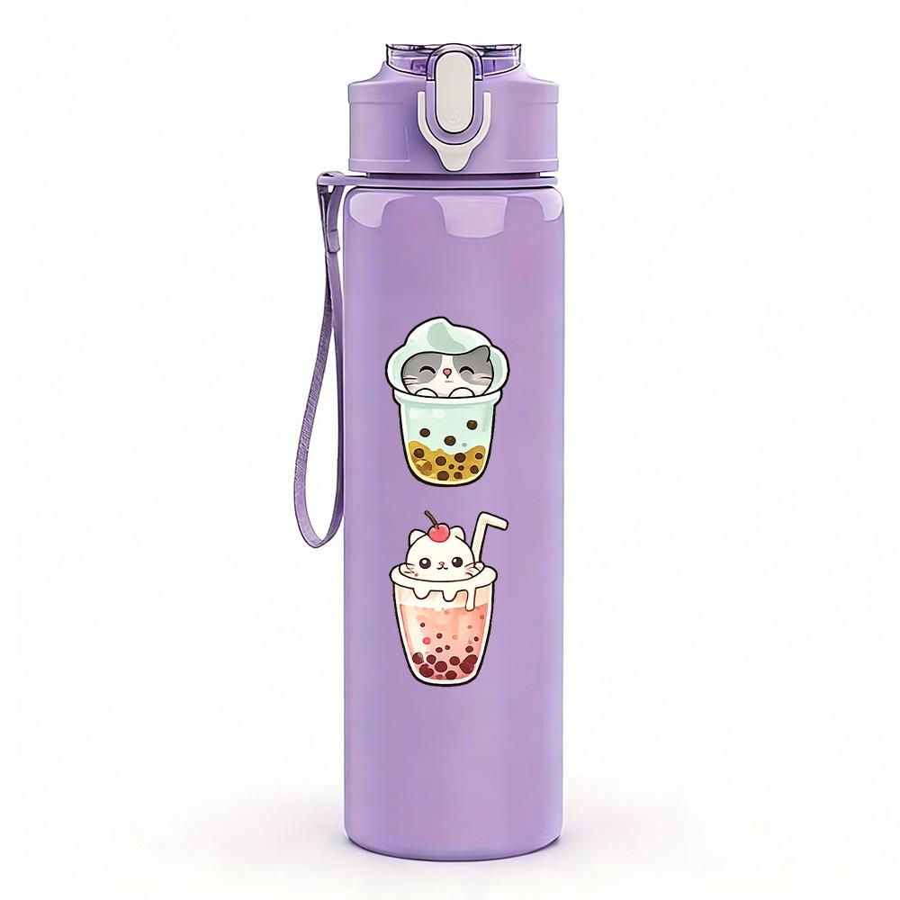 1PC Colorful Boba Bubble Tea Cup Print 750ml Color Plastic Sports Water Bottle Leakproof Flip Straw Lid Suitable for Sports Office Home Use