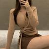 Осенний корейский повседневный кардиган, женский тонкий модный свитер с длинными рукавами на шнурке, дизайнерский кардиган, трикотаж, элегантные топы 30319