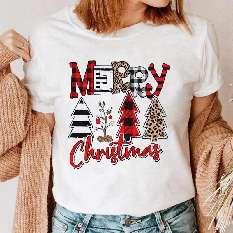 1PC Christmas Snowman Tshirt New Year Christmas Tree Tshirt 2025 Printed Tshirt Womens Shirt Clothing Tshirt
