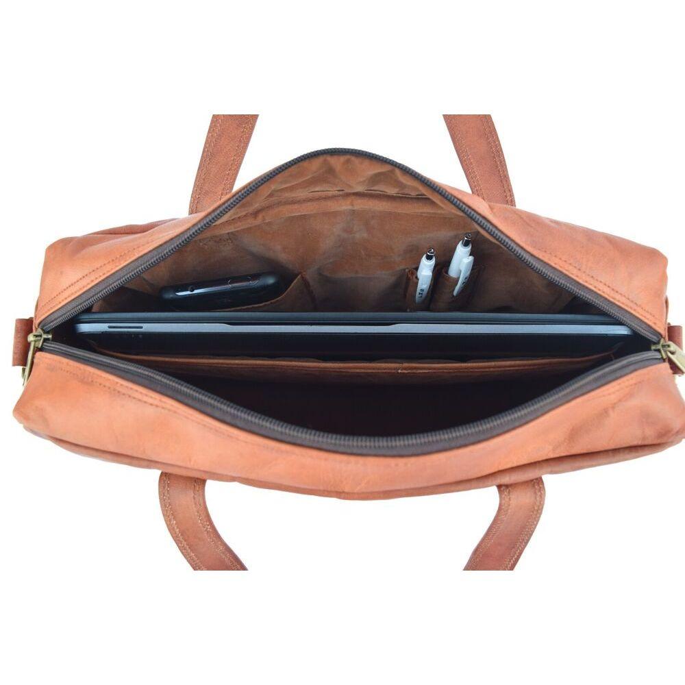 Goat Leather Office Briefcase Messenger Bag 15 In Laptop Satchel Shoulder Bags