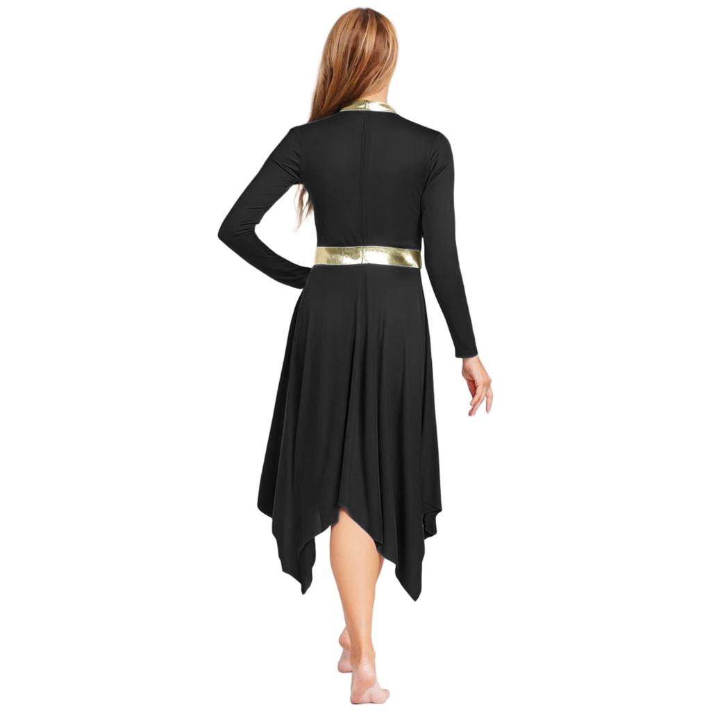 Metallic Patchwork Dress for Women Long Sleeve Worship Praise Tunic Irregular Hem Dance Costume